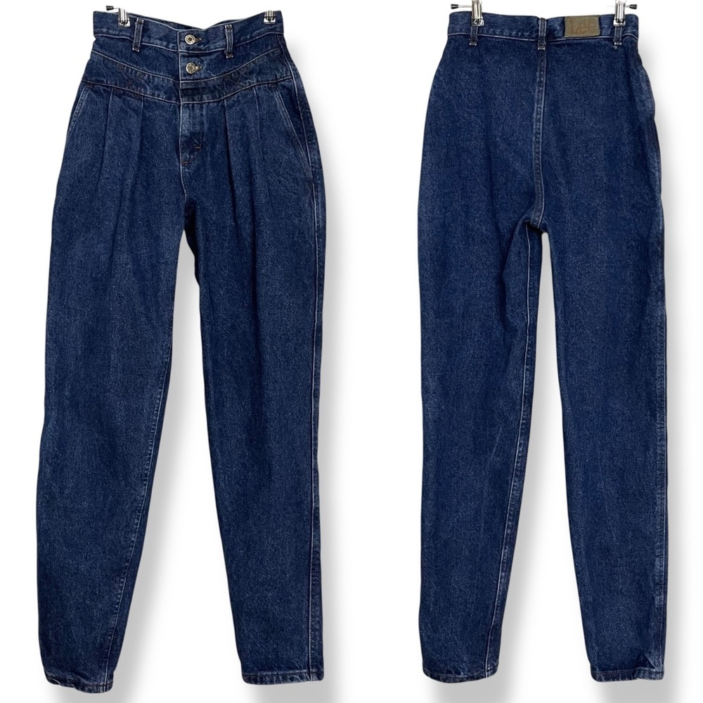 Vintage Jeans High Rise‎ Lee Women Unique Retro Tapered Leg Dark Wash Blue Denim